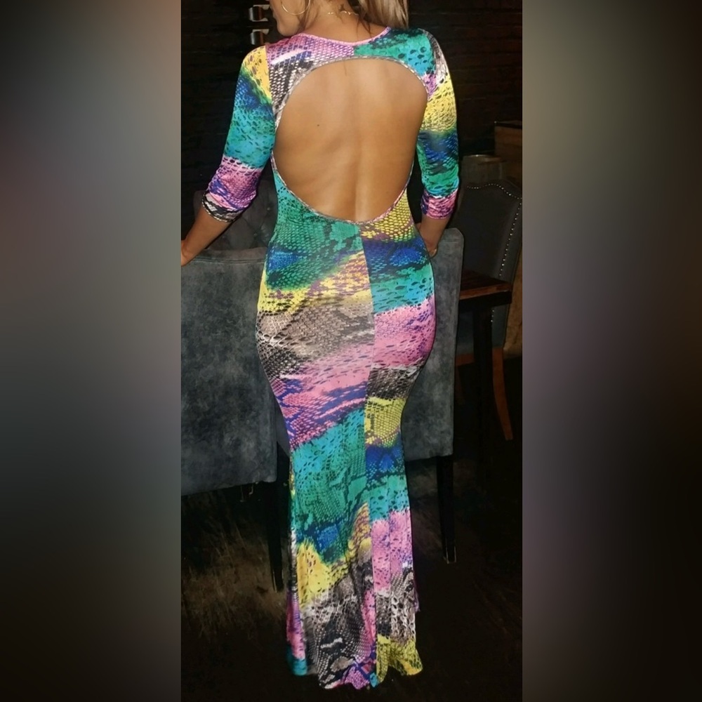 Multicolor Open Back Maxi Dress